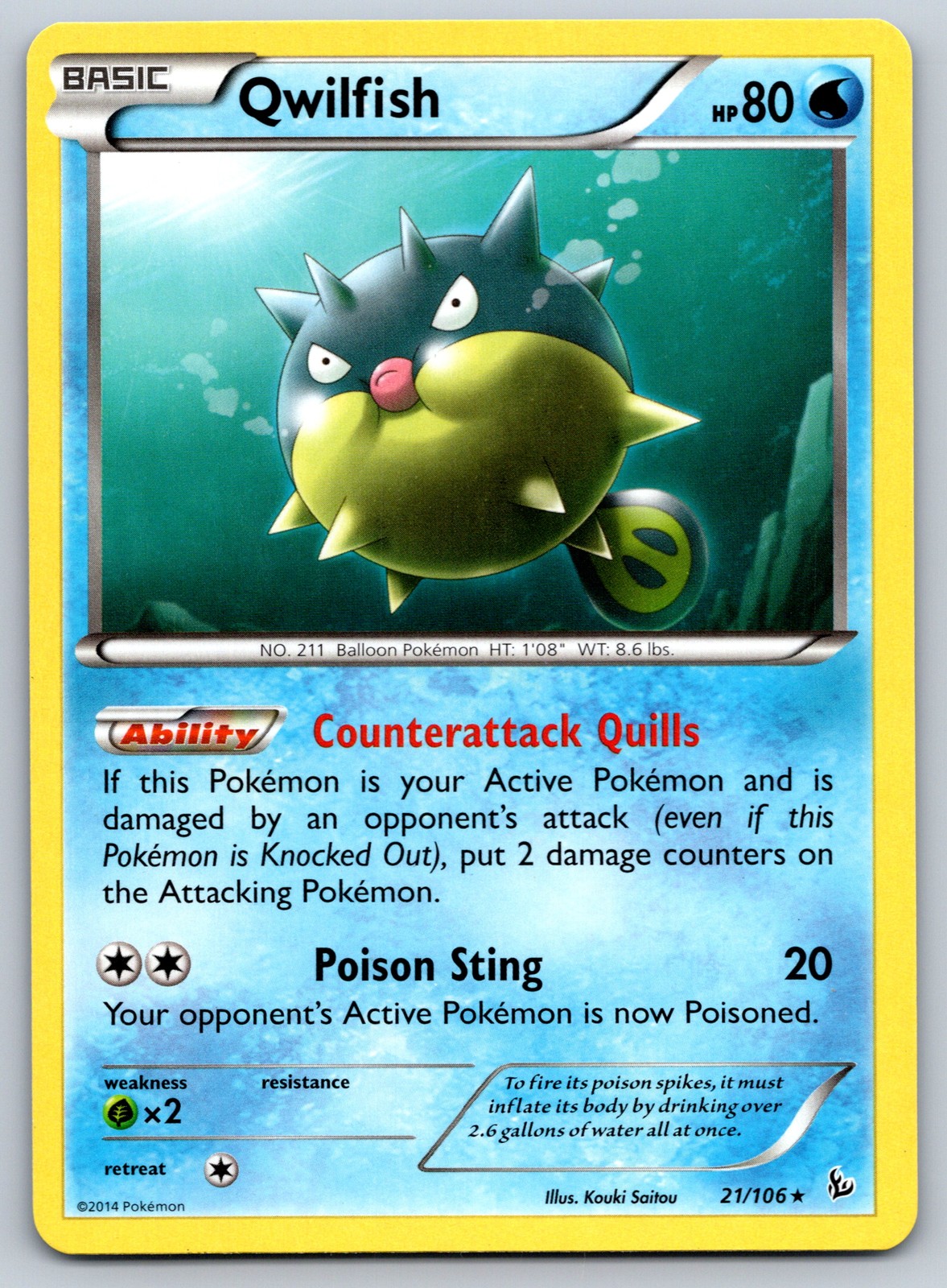 Qwilfish Rare XY - Flashfire 21/106 NM