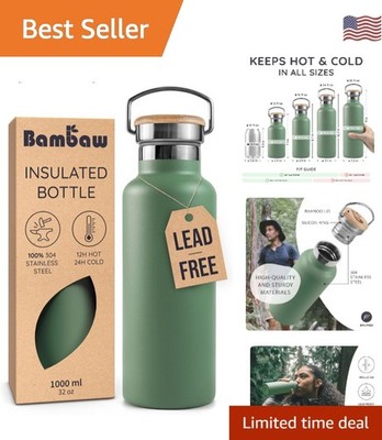 32oz Sage Green Insulated Water Bottle   Keep Drinks Cold & Hot for Adventures