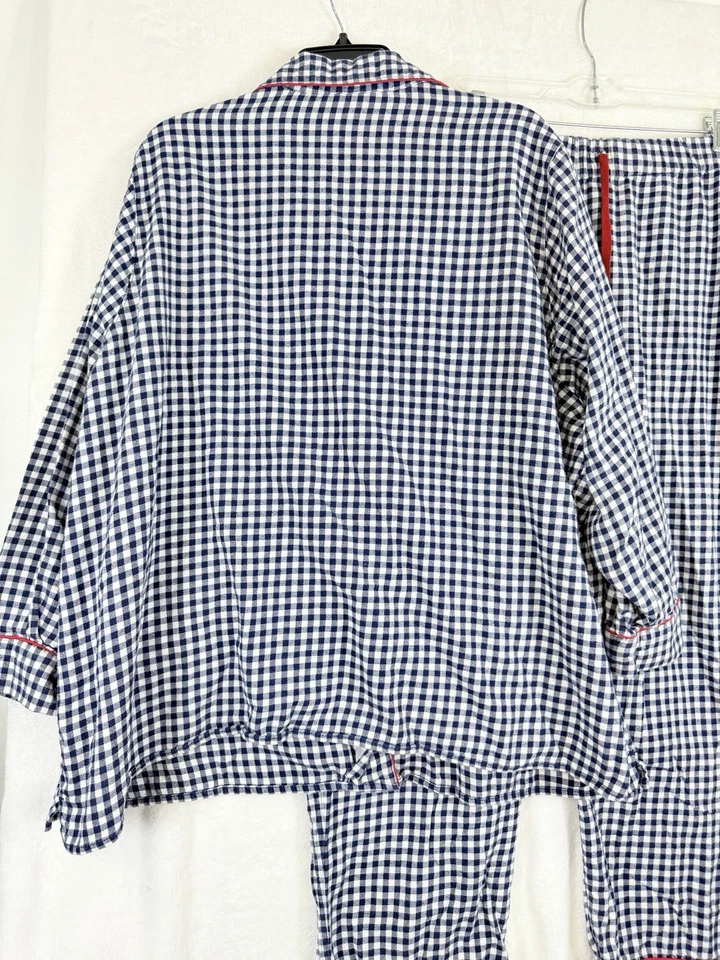 Conjunto de 3 pijamas de franela Lands End pantalones azules guinga talla grande algodón para mujer Foto 3 de 4