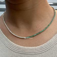 7 Carat Round Lab Grown Diamond  Emerald Tennis Necklace
