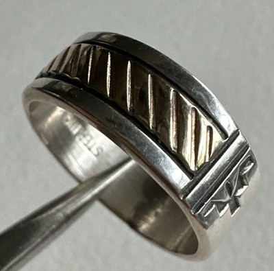 Navajo 14k Gold In Sterling Silver 925 Native American Mens Band Ring Size 8