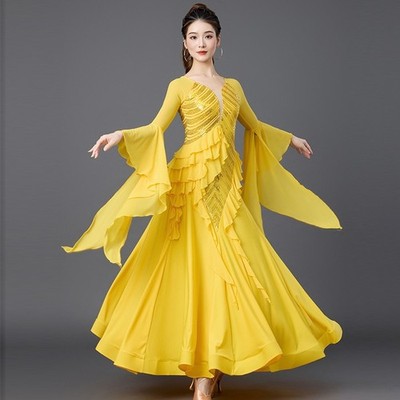 Latin Ballroom Dance Dress Modern Salsa Waltz Standard Long Dress#J086 3 Colors