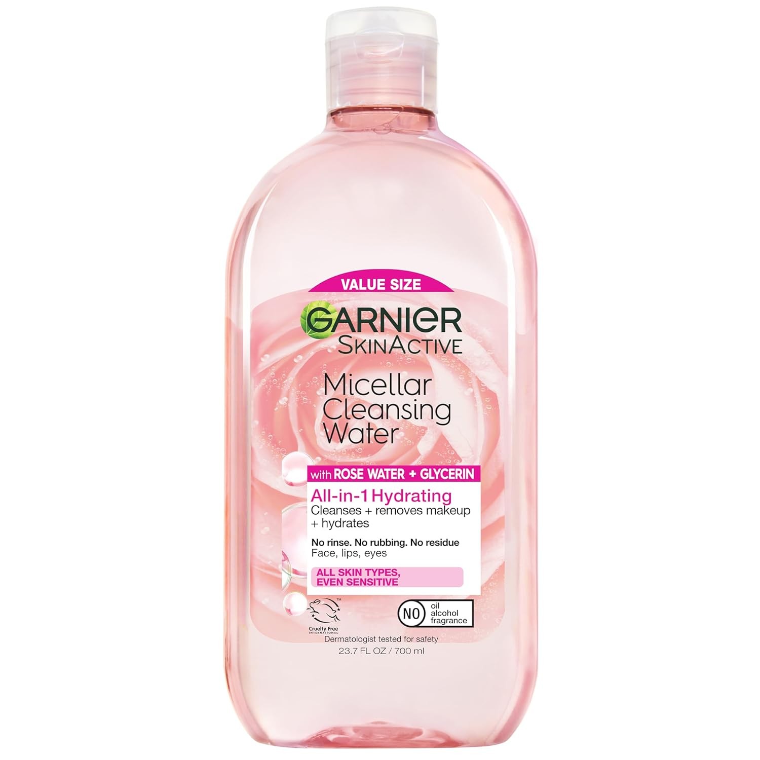 Garnier Micellar Water with Rose Water and Glycerin, Hydrating Facial Cleanser &