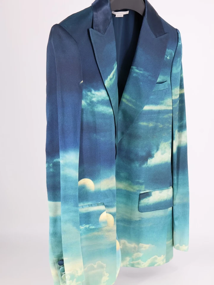 READ Stella McCartney Moonlit Night Blazer Viscose Silk blue white US 6 / M - Image 4 of 4