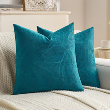 Teal Velvet Throw Pillow Covers 18x18 Inch Set of 2,Soft Embossed Leaf-Relief Te