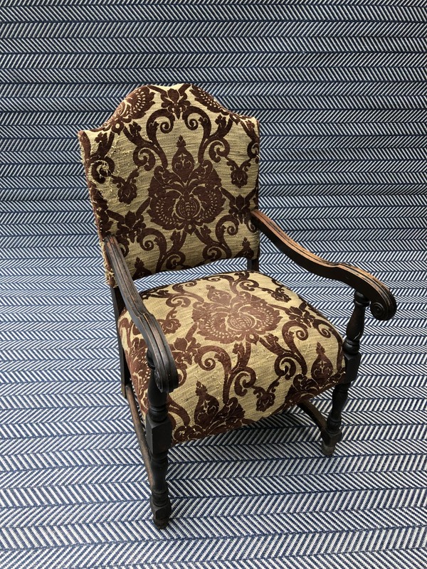 19th Century Antique Wooden Chair French Design Details Wood Upholstered Fancy