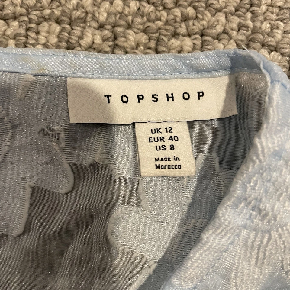 Camisa TOPSHOP Mujer 8 Texturizada Bebé Azul Floral Manga Abullonada Blusa Semi Transparente Foto 4 de 4