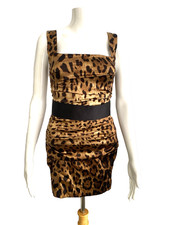 Dolce & Gabbana Silk Sheath Leopard Print Dress W/Belt Accent S, US-2 IT-38 Mini