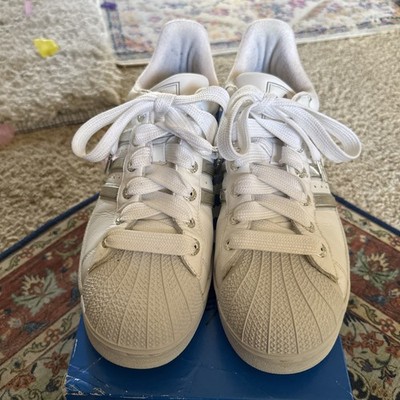 ADIDAS SUPERSTAR CHROME, MEN S SIZE 13, PRE-OWNED WHITE/CHROME