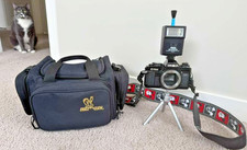 Minolta X-700 SLR Camera Body w/ Focal Elecrtonic Flash, Tripod, Strap  Gig Bag