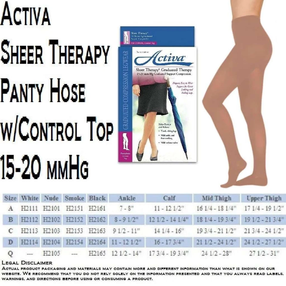 Activa Sheer Therapy Panty Hose Control Top Closed Toe 15-20mmHg (Nude) Size A - Image 2 of 2