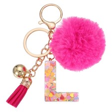Alphabet Initial Letter Keychain Letter-L Cute Heart Resin Keyrings Deep Pink