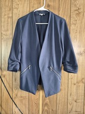 Maurices Women's Open Front Blazer Jacket Size Medium Blue Ruched Sleeve Zip...