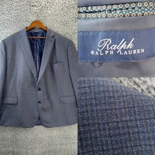 Ralph Lauren Sport Coat Mens 54R Plaid Blue Wool Blazer Jacket Luxury Designer