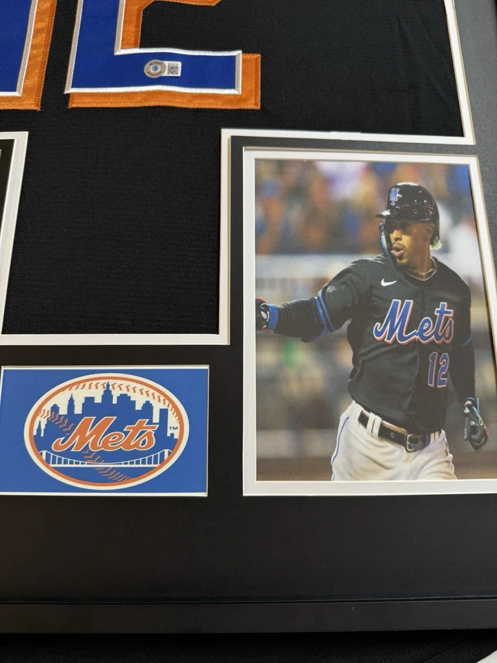 Camiseta Beckett firmada/enmarcada por Francisco Lindor de los Mets de Nueva York certificado de autenticidad Foto 4 de 4