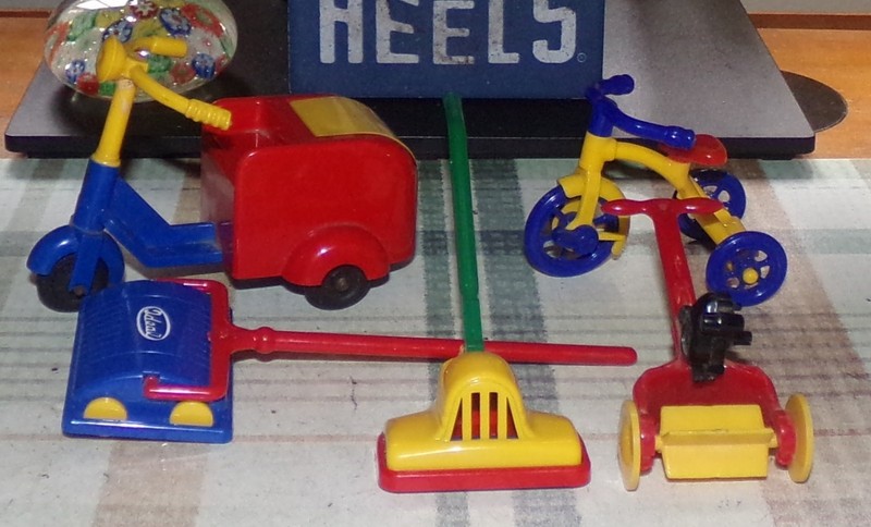 Vintage Dollhouse Plastic Renwal No.7 Tricycle,  Ideal Vacuum & Delivery/scooter