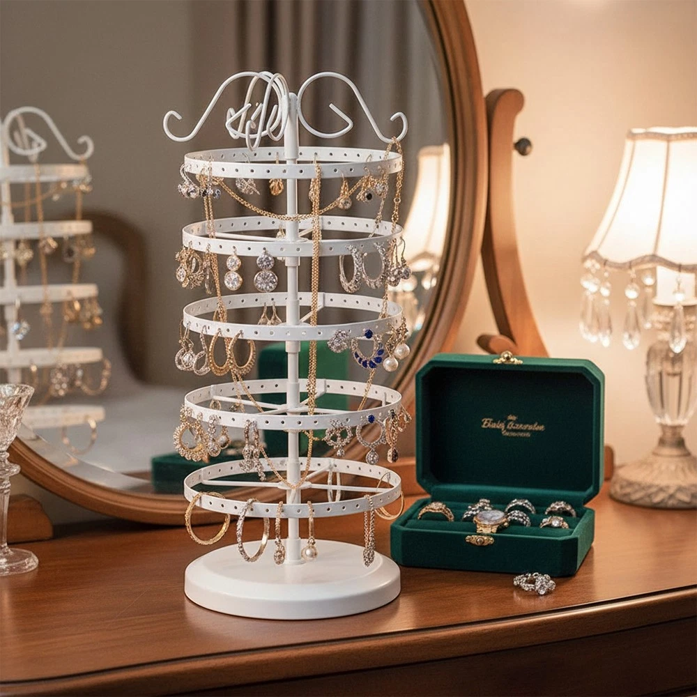 4-Tier Rotating Jewellery Display Stand – 128 Holes Earring Organizer, Metal