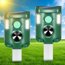 2 Pack 2025 Solar Ultrasonic Repellent Outdoor Deer Repellent Devices Cat Squirr