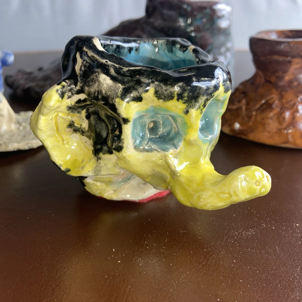 Lot of 5 Vintage 70’s Hand Made Painted Ceramic Figures Art One Of A Kind Foot - Image 2 of 4