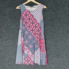 Nina Leonard Dress Women M Medium Blue Floral Shift Midi Sleeveless Casual