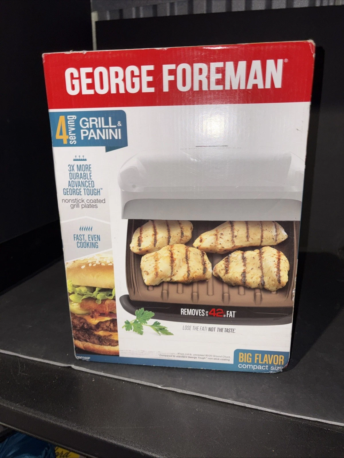 Family Size George Foreman 4-Serving Grill & Panini Removable Plates Black New
