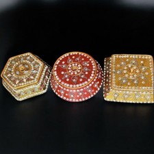 3 Vintage Pier 1 Jeweled Trinket Jewelry Boxes Lot Set Made in India