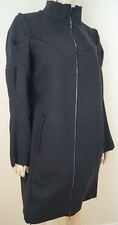 Marni Midnight Navy Black 100% Virgin Wool Raw Edges Zip Front Coat It42 Uk10