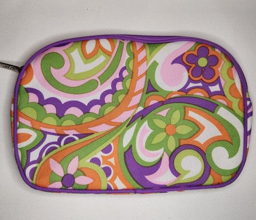 CLINIQUE Makeup Travel Cosmetic Bag Purple Green Floral Flowers Zipper Paisley