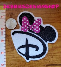 Disney D Minnie Mouse Ears Iron on Patch approx 3.5"-4"