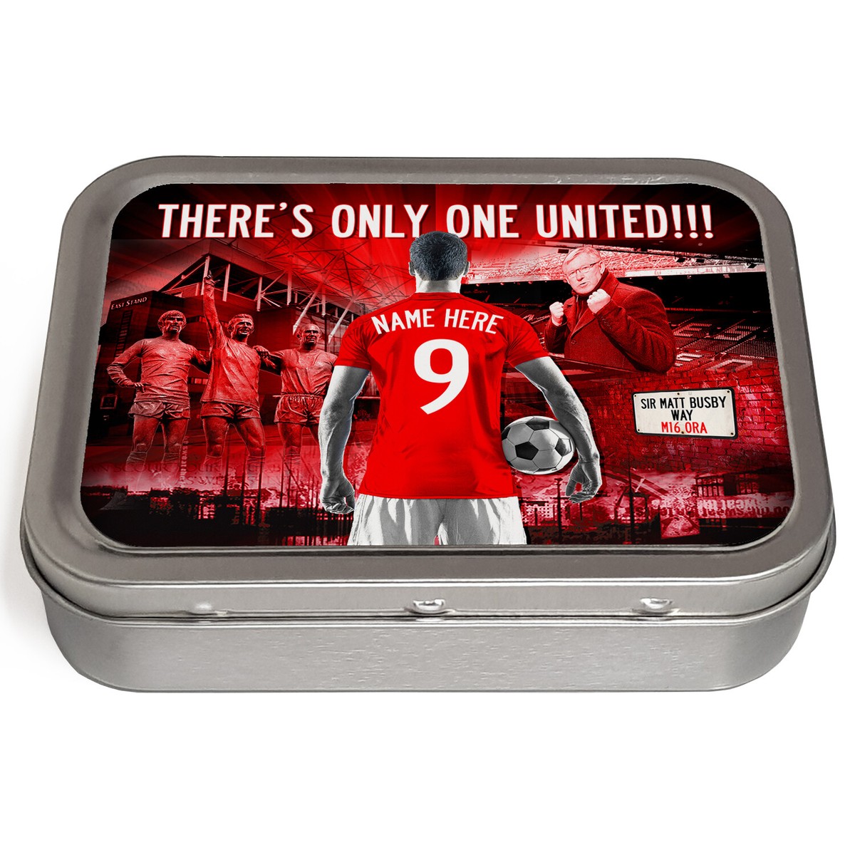 manchester united tobacco tin Personalised Man Utd Tobacco Tin Supporter Retro 2oz Baccy Dad Birthday AF83