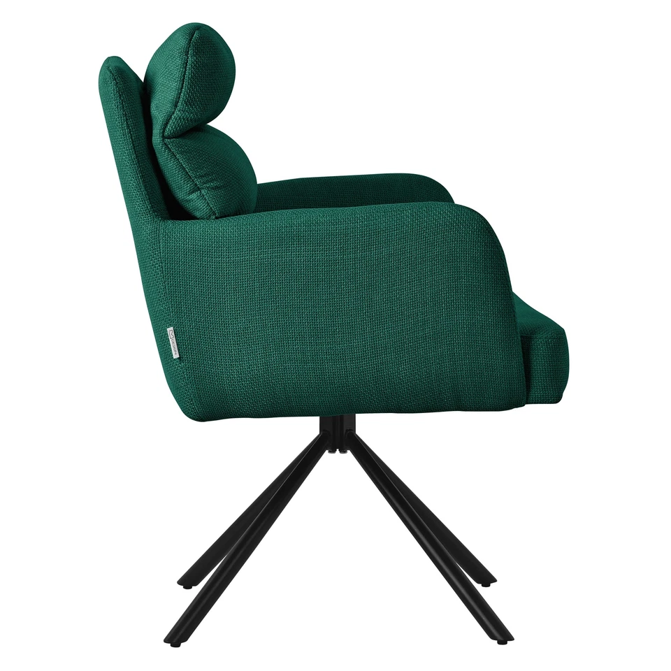 2x Silla comedor giratoria asiento verde oscuro mueble tapizado con patas metal - Imagen 3 de 4
