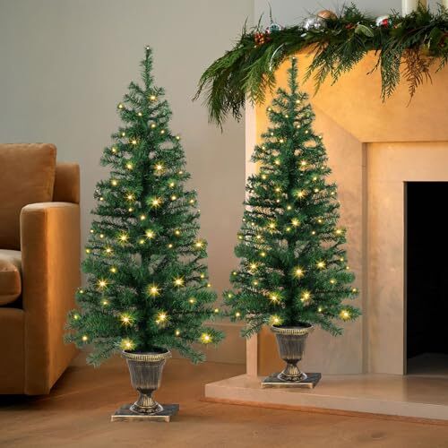 Set of 2 Christmas Trees with Lights 4FT Artificial Christmas Trees