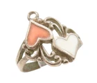 925 Sterling Silver Vintage Ring Enameled Cutout Swirly Hearts  Sz 7  RG31046
