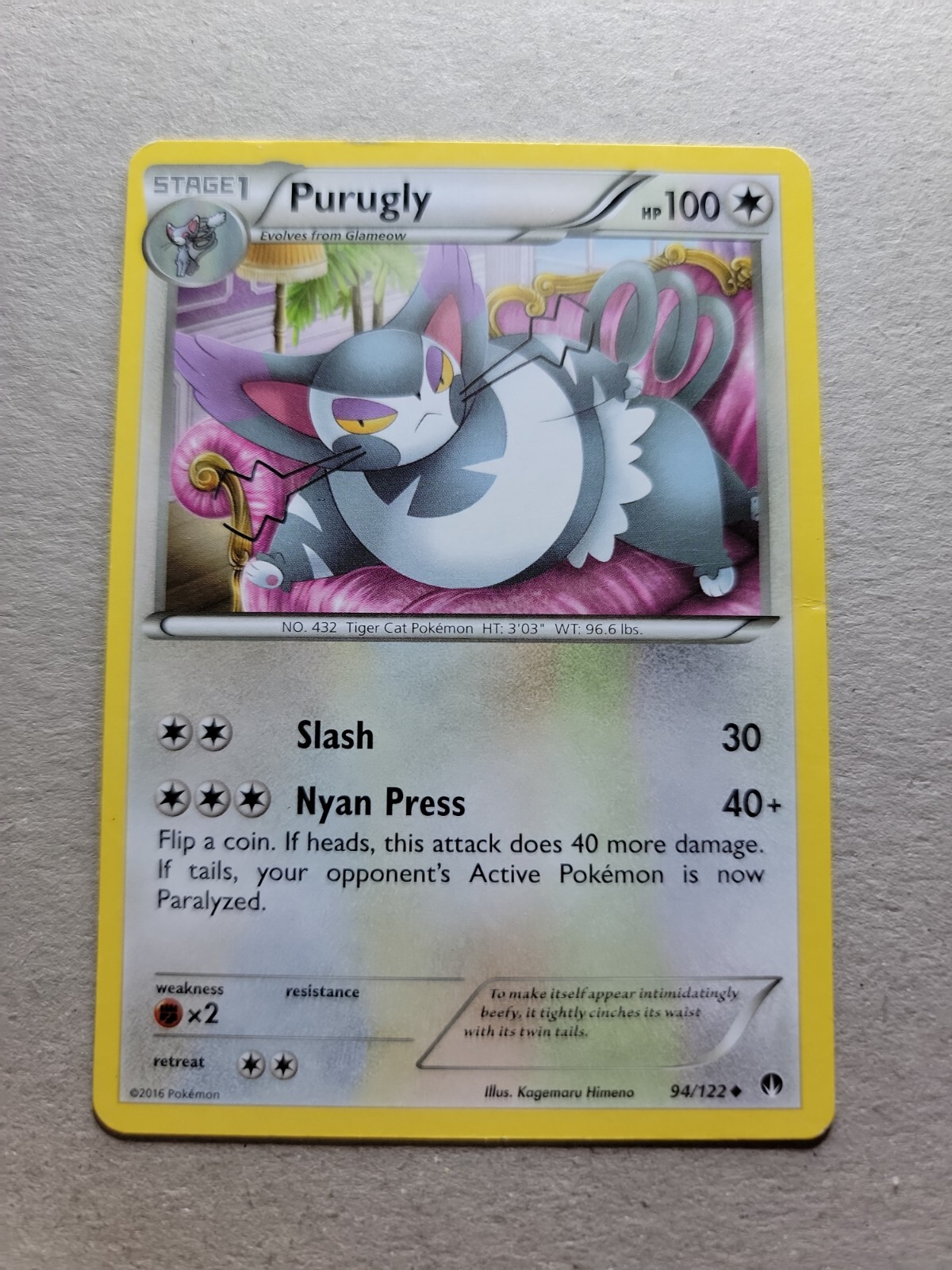 2016 Pokemon Card - Purugly - 94/122 - LP