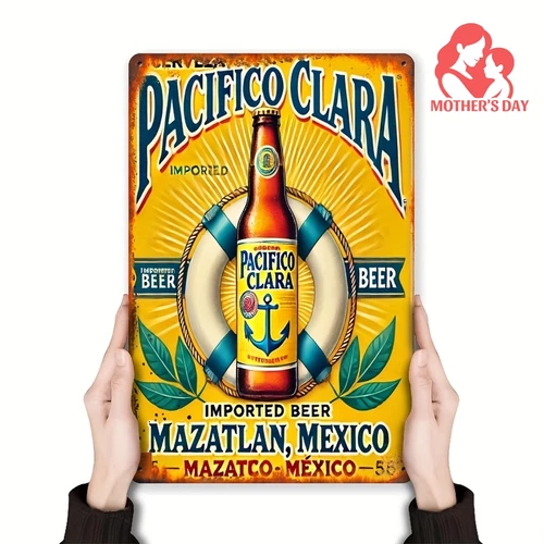 Vintage Pacifico Clara Beer Tin Metal Sign Retro Iron Wall Art 8x12