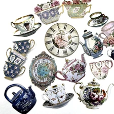 Tea Cup Teapot Cardstock Stickers Scrapbooking Collage Junk Journal