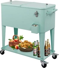 VINGLI 80 Quart Rolling Ice Chest on Wheels, Portable Bar Drink Cooler Cart