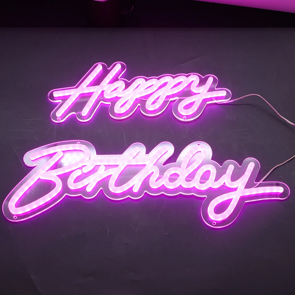 Letrero de neón integrador rosa feliz cumpleaños 18 x 7,05 pulgadas + 13,3 x 6,2 pulgadas Foto 4 de 4
