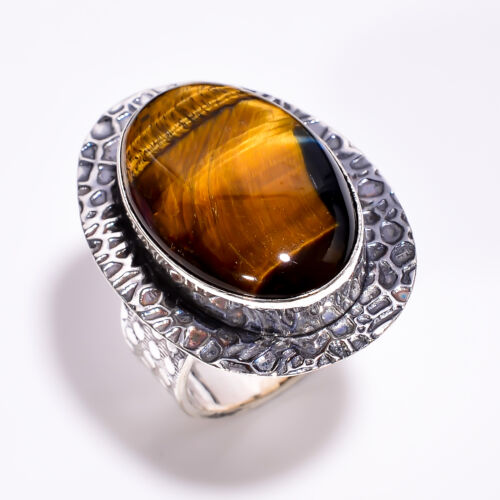 Tiger Eye Gemstone Vintage Style Handmade 925 Sterling Silver Ring 8.5 US GSR727 - Picture 1 of 3
