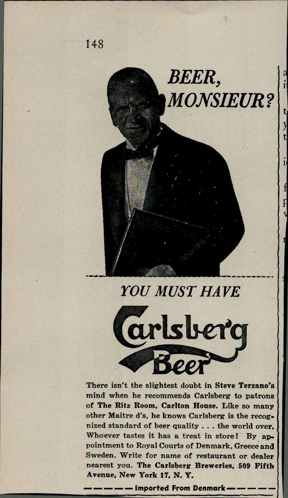 1956 Carlsberg Beer Beer, Monsieur? Vintage Print Ad 2713