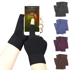 Men Winter Fingerless Gloves Half Finger Writting Office Knitted  Elastic Gloves