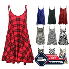 Womens Cami Swing Dress Ladies Summer Beach Mini Sleeveless Printed Vest 8-26