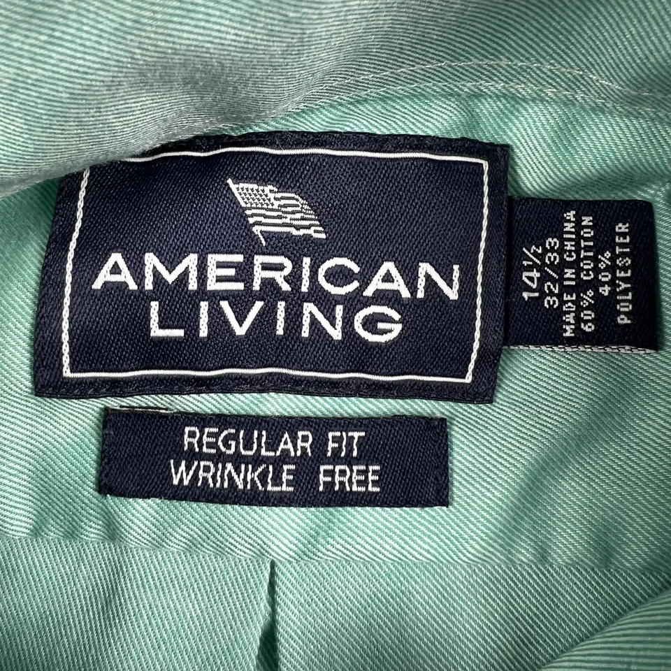 Camisa American Living Para Hombre 14.5 Ajuste Regular Sin Arrugas Abotonada Verde Foto 3 de 4