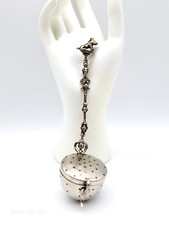 RARE VINTAGE 800 SILVER 6" ITALIAN TEA BAG STRAINER FIGURAL CAST HANDLE 38.3 GR!