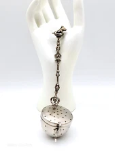 RARE VINTAGE 800 SILVER 6" ITALIAN TEA BAG STRAINER FIGURAL CAST HANDLE 38.3 GR!