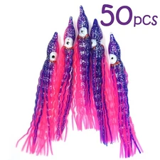 50pcs Fish WOW! 5" Squid Skirt Octopus Hoochies Crinkle trolling purple pink NEW