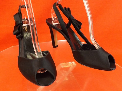 NUEVAS SANDALIAS KATE SPADE NEGRO SATÉN DAKOTA PEEP TOE BOW SLINGBACK TACÓN ALTO 7.5 - Imagen 10 de 12