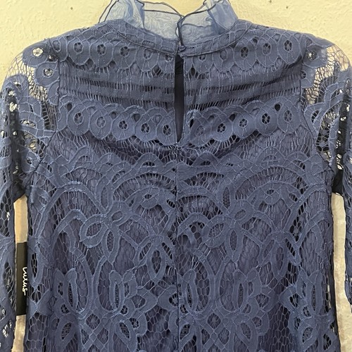 Lulu’s Mini Dress Women’s Lace Navy Blue Ruffle Sleeve and Neck Size S NWT - Picture 8 of 8