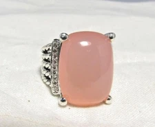 David Yurman Sterling Silver 20X16MM Rose Quart & Diamond Wheaton Ring size 5.75
