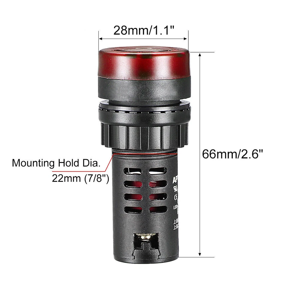 2 Pack 22mm 12V AC/DC Red LED Flashing Buzzer Pilot Panel Indicator Light Lamp - Image 2 of 4